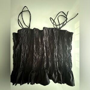 H&M Black Ruffled Smocked Tank Top - Size Medium - New Without Tags